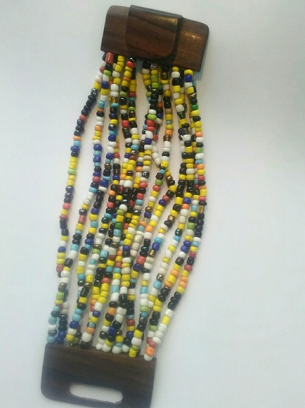 Multistrand Stretch Bracelet w/ Wood Buckle Clasp - Picture 7 of 8